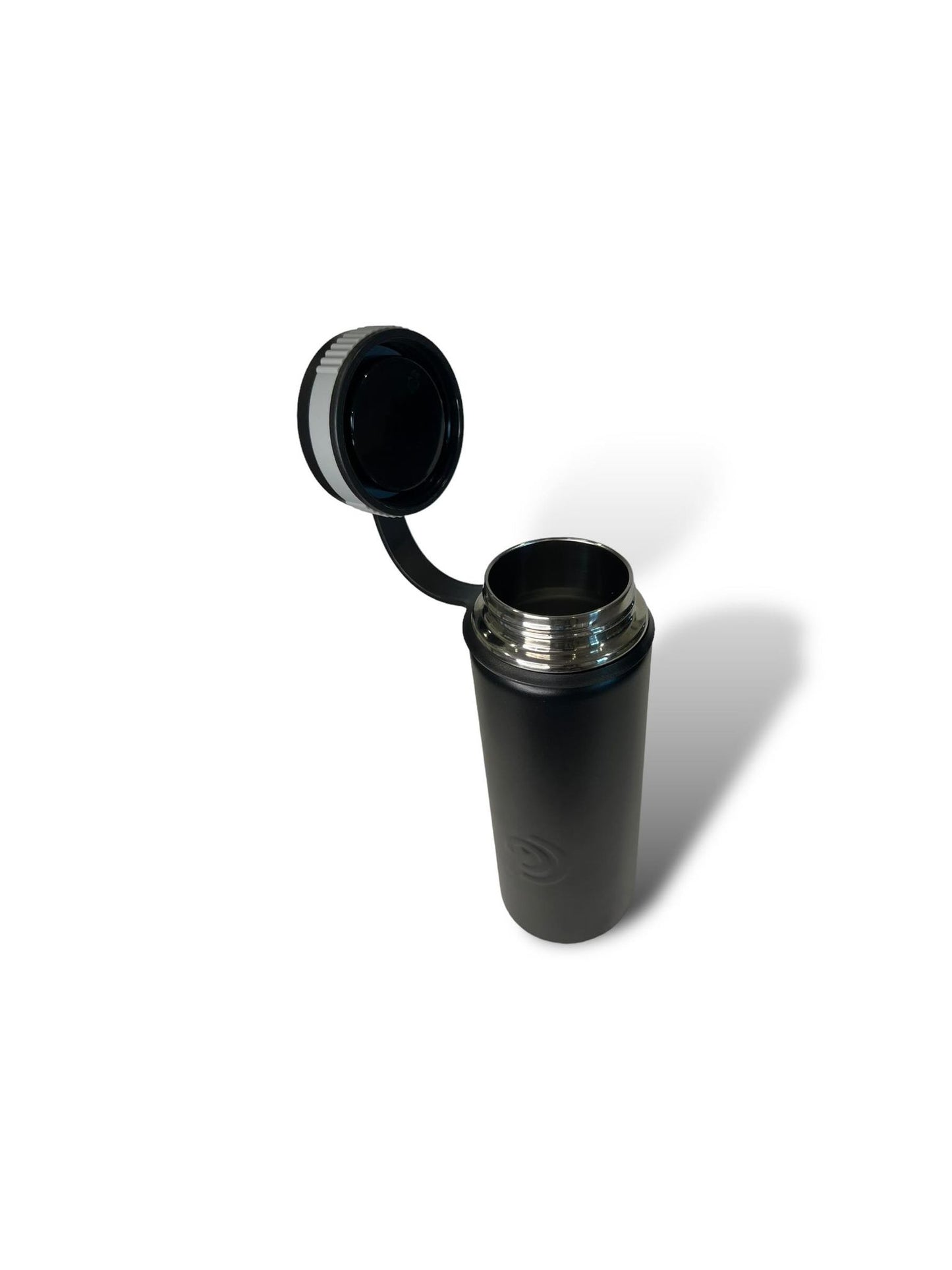 black 750ml 25oz stainless steel double insulated water bottle and sports lid open with long straw engravable