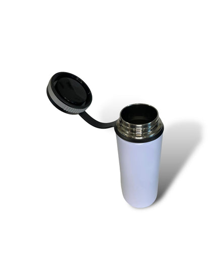 white 750ml 25oz stainless steel double insulated water bottle with sports lid up custom engravable